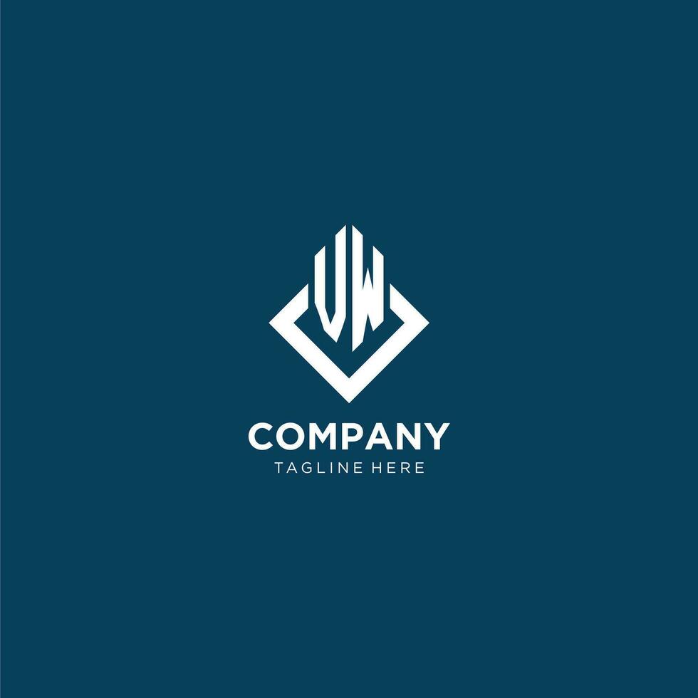Initial VW logo square rhombus with lines, modern and elegant logo design vector