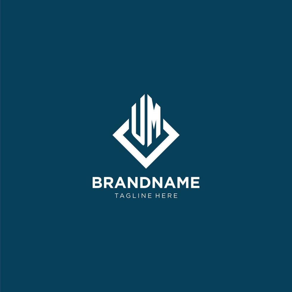 Initial UM logo square rhombus with lines, modern and elegant logo design vector