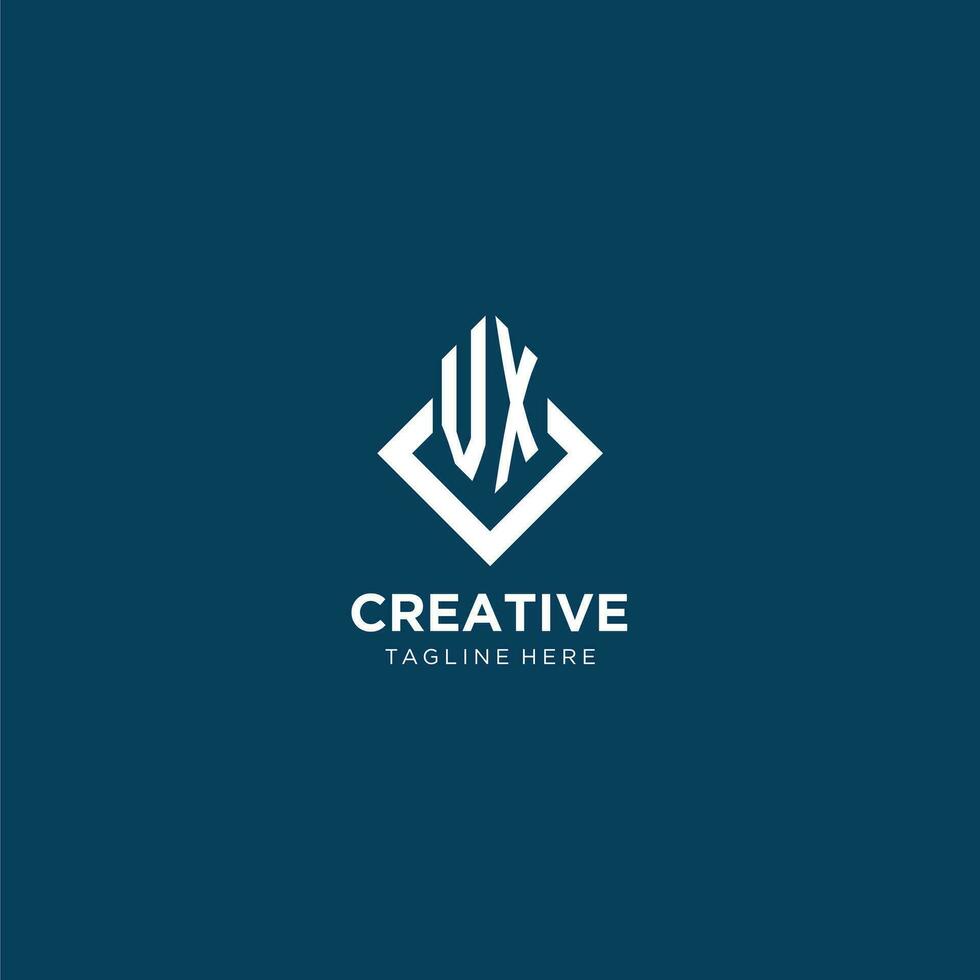 Initial VX logo square rhombus with lines, modern and elegant logo design vector