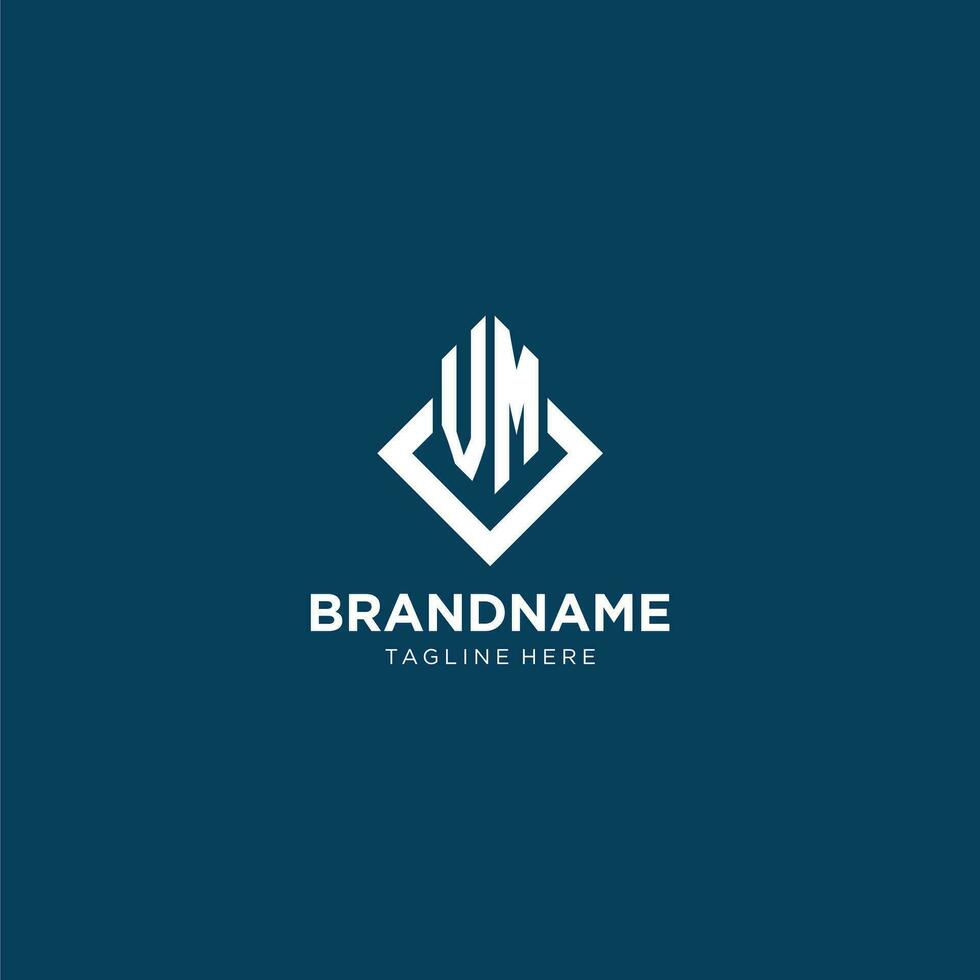 Initial VM logo square rhombus with lines, modern and elegant logo design vector