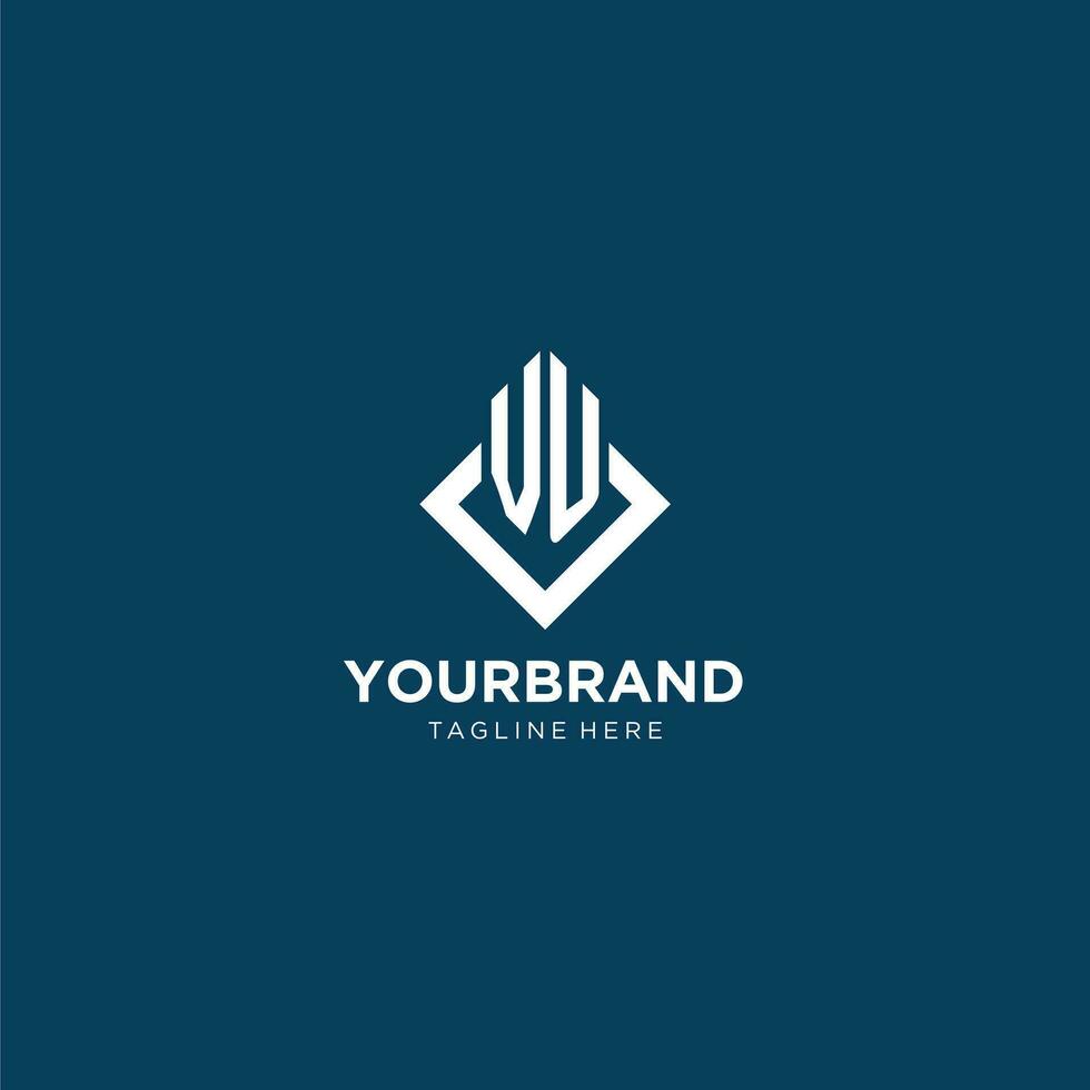 Initial VU logo square rhombus with lines, modern and elegant logo design vector