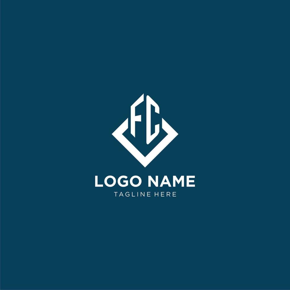 inicial fc logo cuadrado rombo con líneas, moderno y elegante logo diseño vector