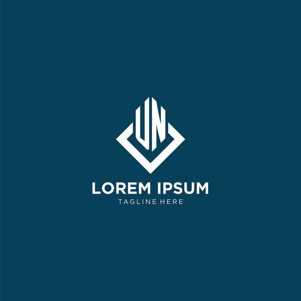 Initial UN logo square rhombus with lines, modern and elegant logo design vector