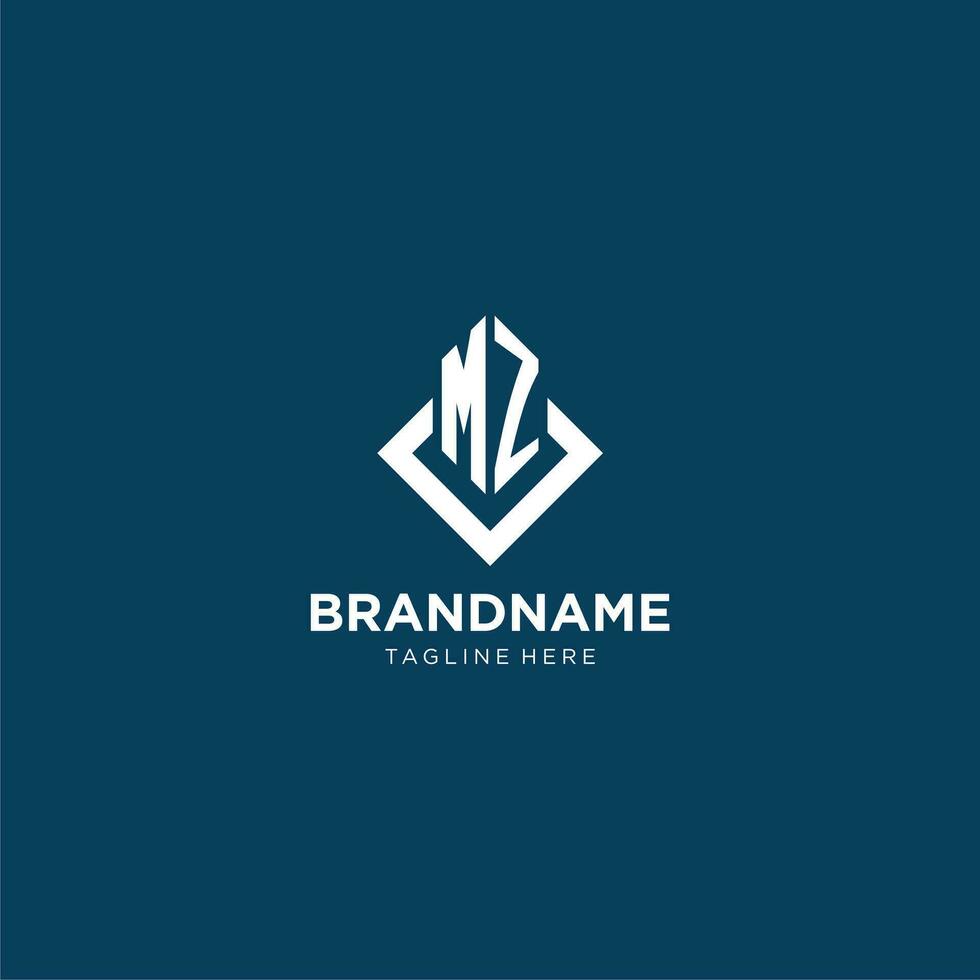 Initial MZ logo square rhombus with lines, modern and elegant logo design vector