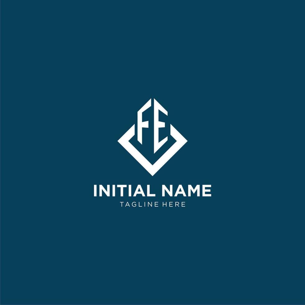 Initial FE logo square rhombus with lines, modern and elegant logo design vector