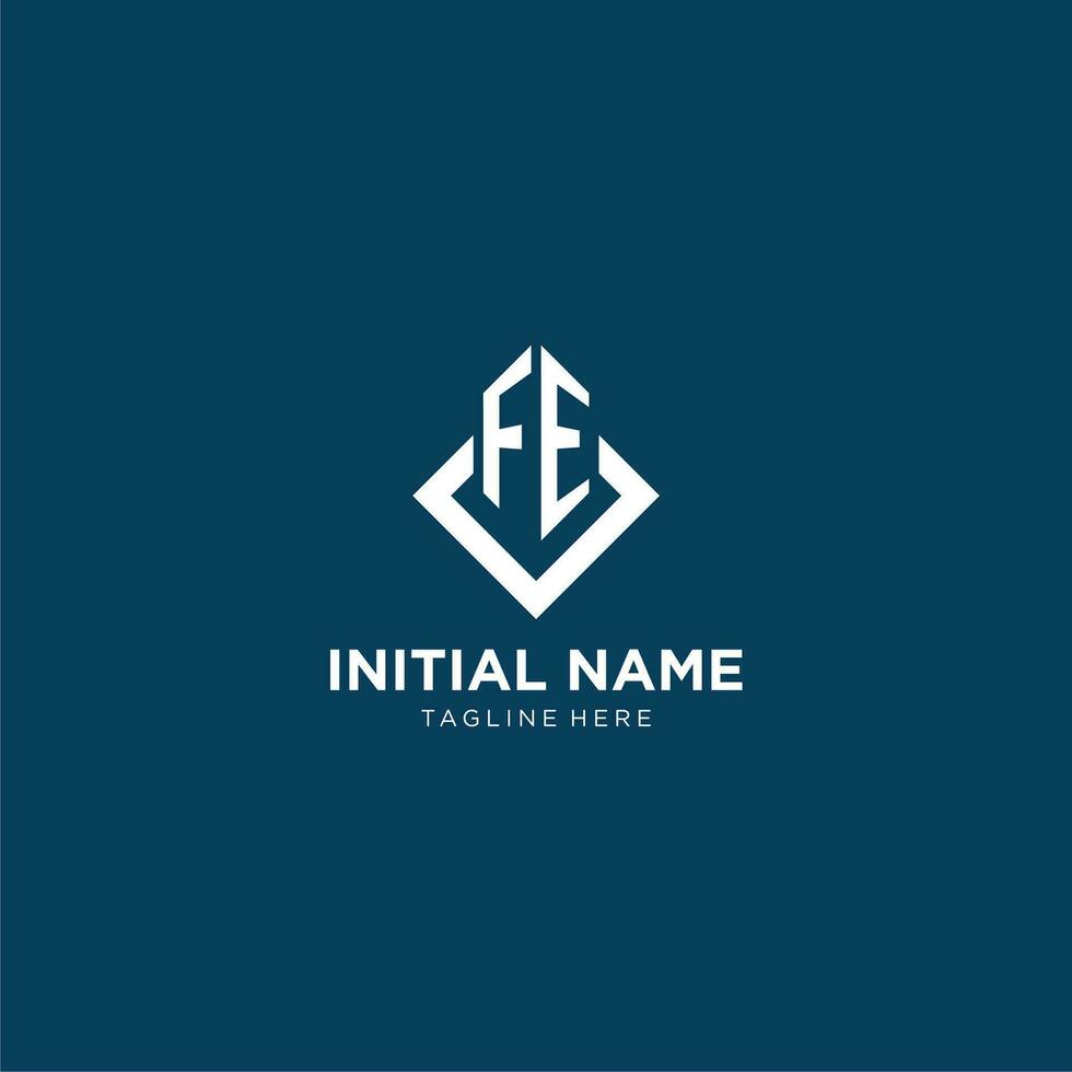 Initial FE logo square rhombus with lines, modern and elegant logo design vector