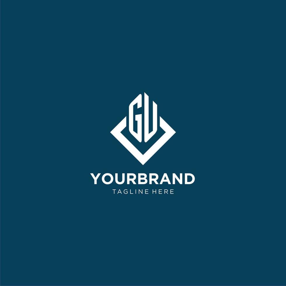 Initial GU logo square rhombus with lines, modern and elegant logo design vector