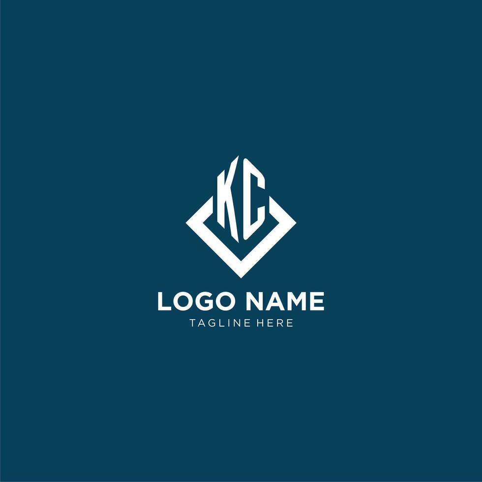 inicial kc logo cuadrado rombo con líneas, moderno y elegante logo diseño vector