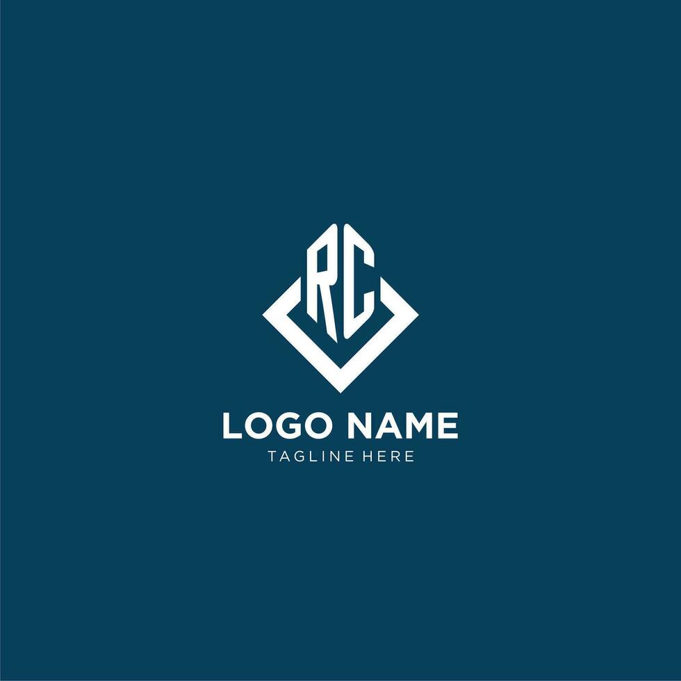 Initial RC logo square rhombus with lines, modern and elegant logo design vector