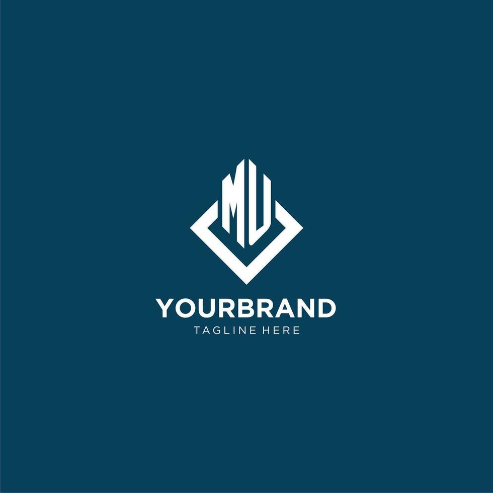 Initial MU logo square rhombus with lines, modern and elegant logo design vector