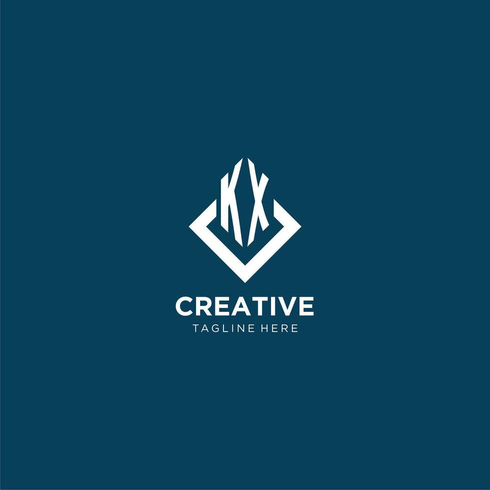 Initial KX logo square rhombus with lines, modern and elegant logo design vector