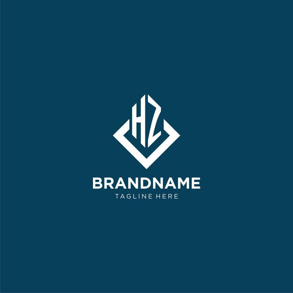 Initial HZ logo square rhombus with lines, modern and elegant logo design vector