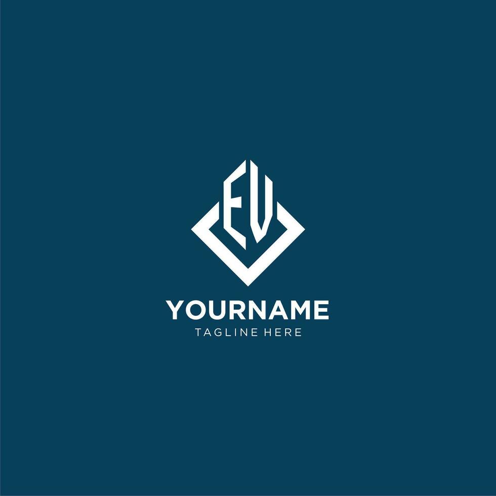 Initial EV logo square rhombus with lines, modern and elegant logo design vector