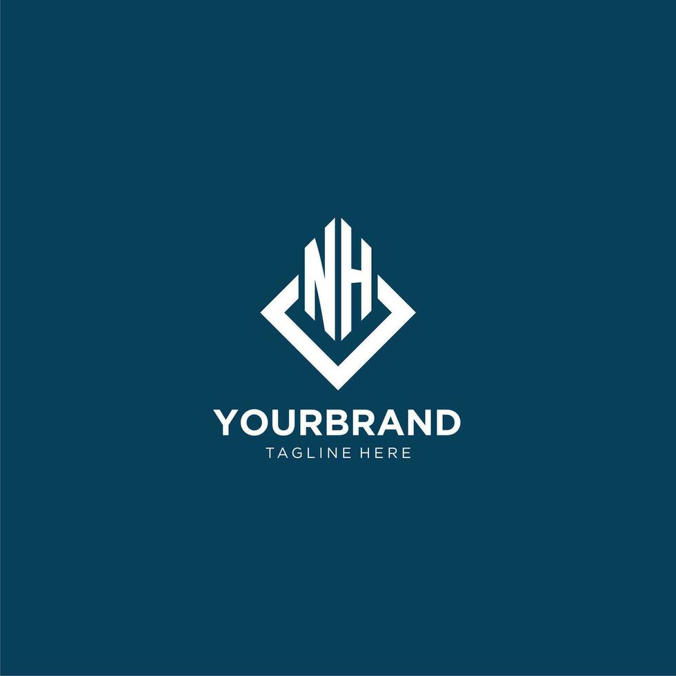 Initial NH logo square rhombus with lines, modern and elegant logo design vector