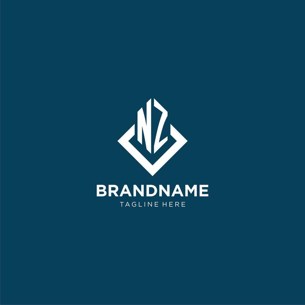 Initial NZ logo square rhombus with lines, modern and elegant logo design vector