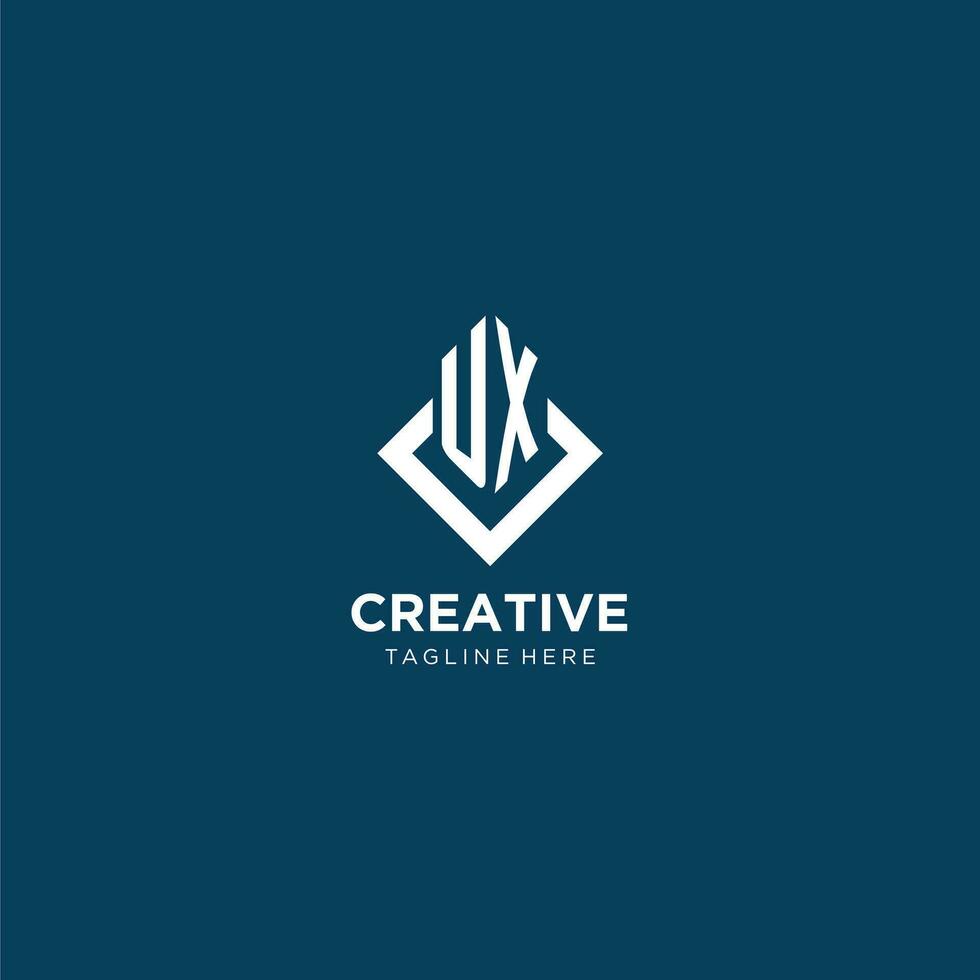 Initial UX logo square rhombus with lines, modern and elegant logo design vector