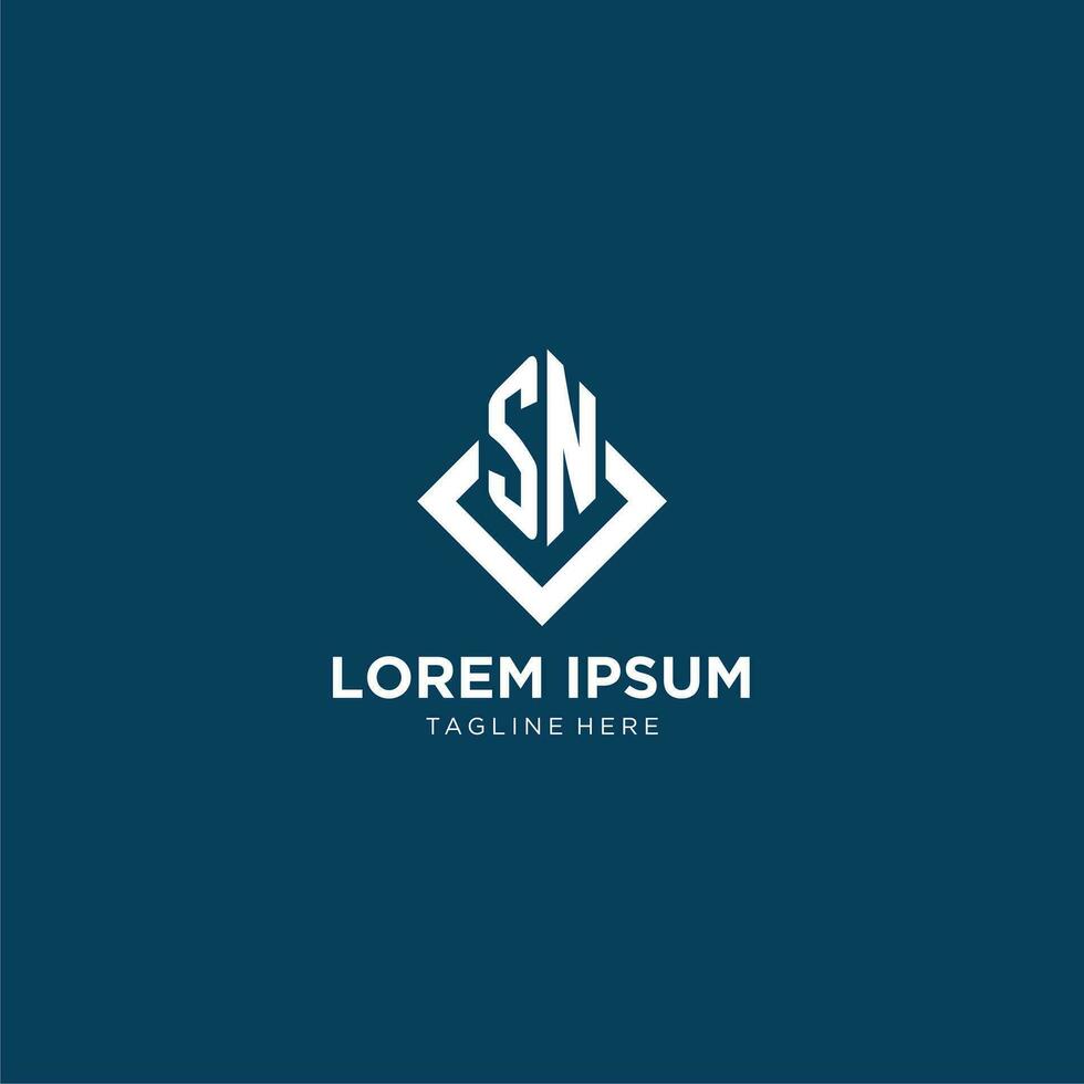 Initial SN logo square rhombus with lines, modern and elegant logo design vector