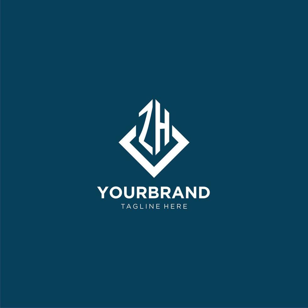 Initial ZH logo square rhombus with lines, modern and elegant logo design vector