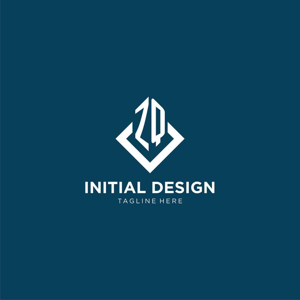 Initial ZQ logo square rhombus with lines, modern and elegant logo design vector