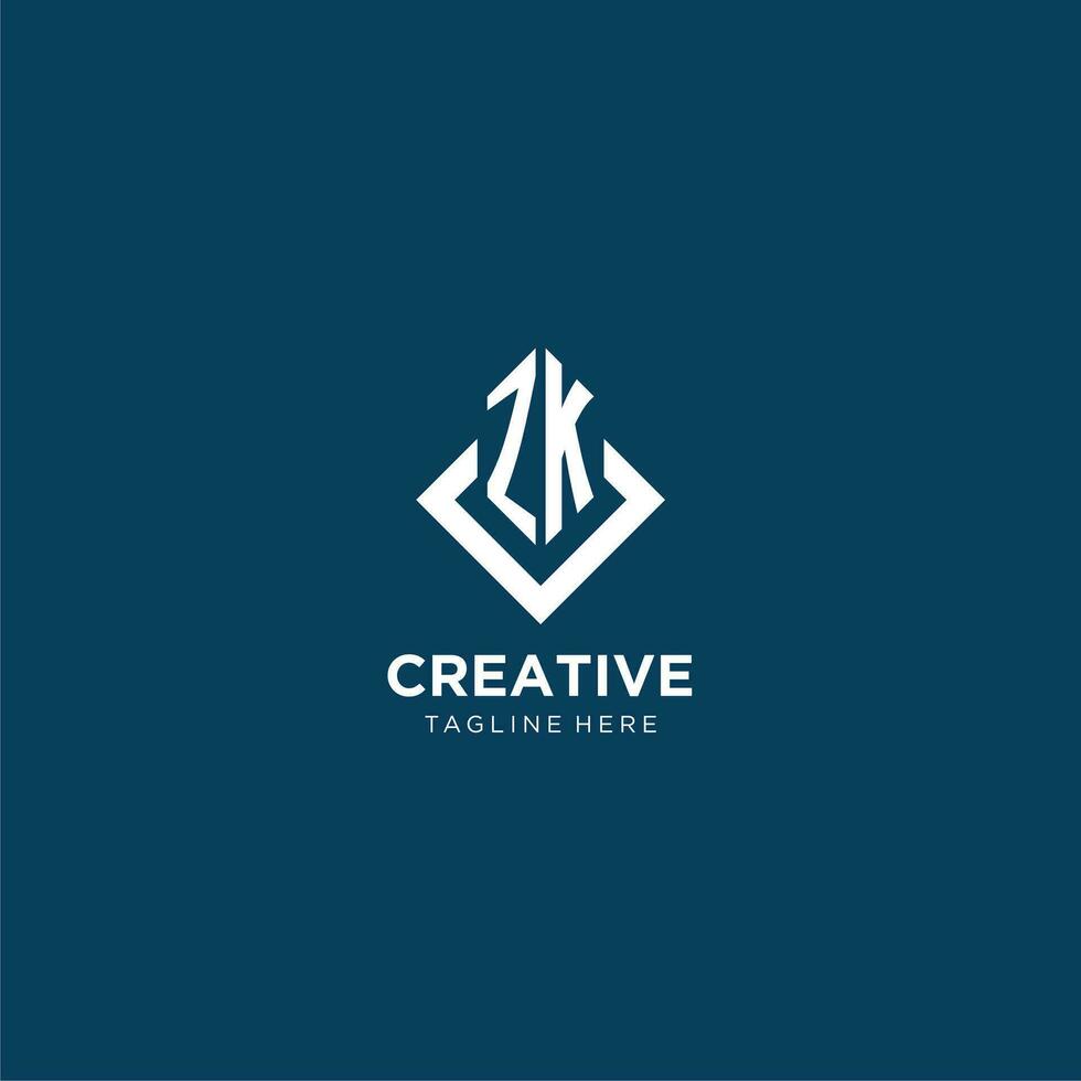 Initial ZK logo square rhombus with lines, modern and elegant logo design vector
