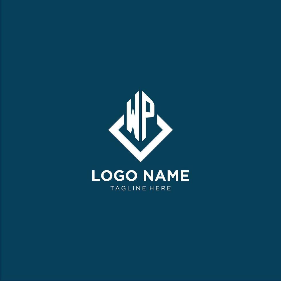 Initial WP logo square rhombus with lines, modern and elegant logo design vector