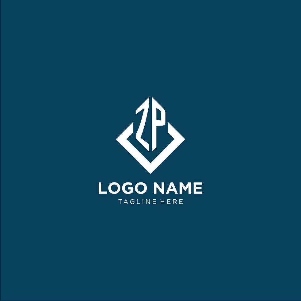 Initial ZP logo square rhombus with lines, modern and elegant logo design vector