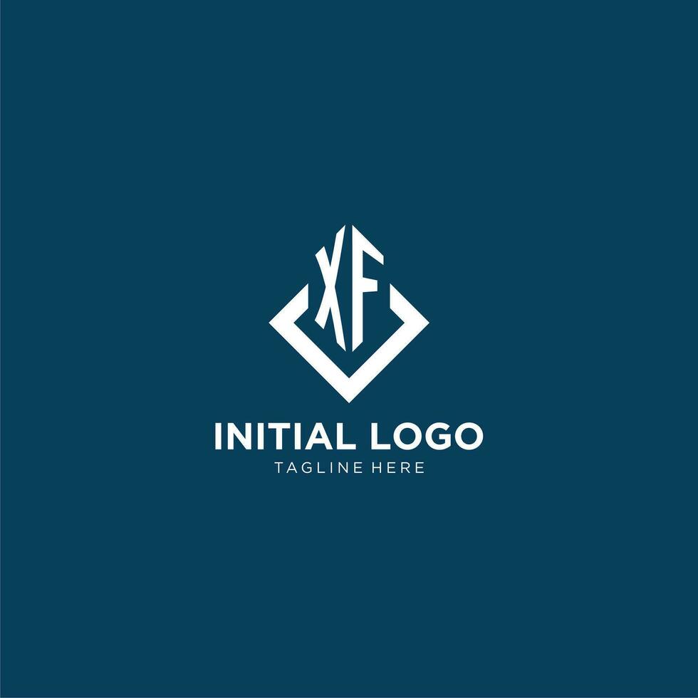 inicial xf logo cuadrado rombo con líneas, moderno y elegante logo diseño vector