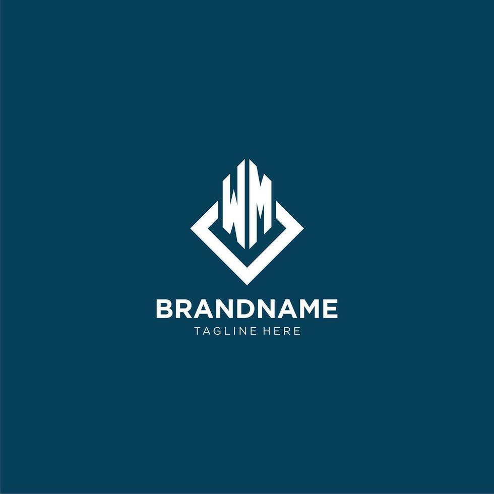 Initial WM logo square rhombus with lines, modern and elegant logo design vector