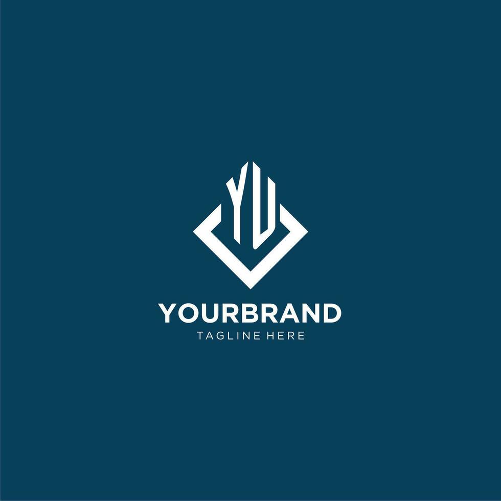 Initial YU logo square rhombus with lines, modern and elegant logo design vector