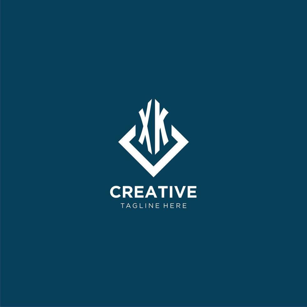 Initial XK logo square rhombus with lines, modern and elegant logo design vector