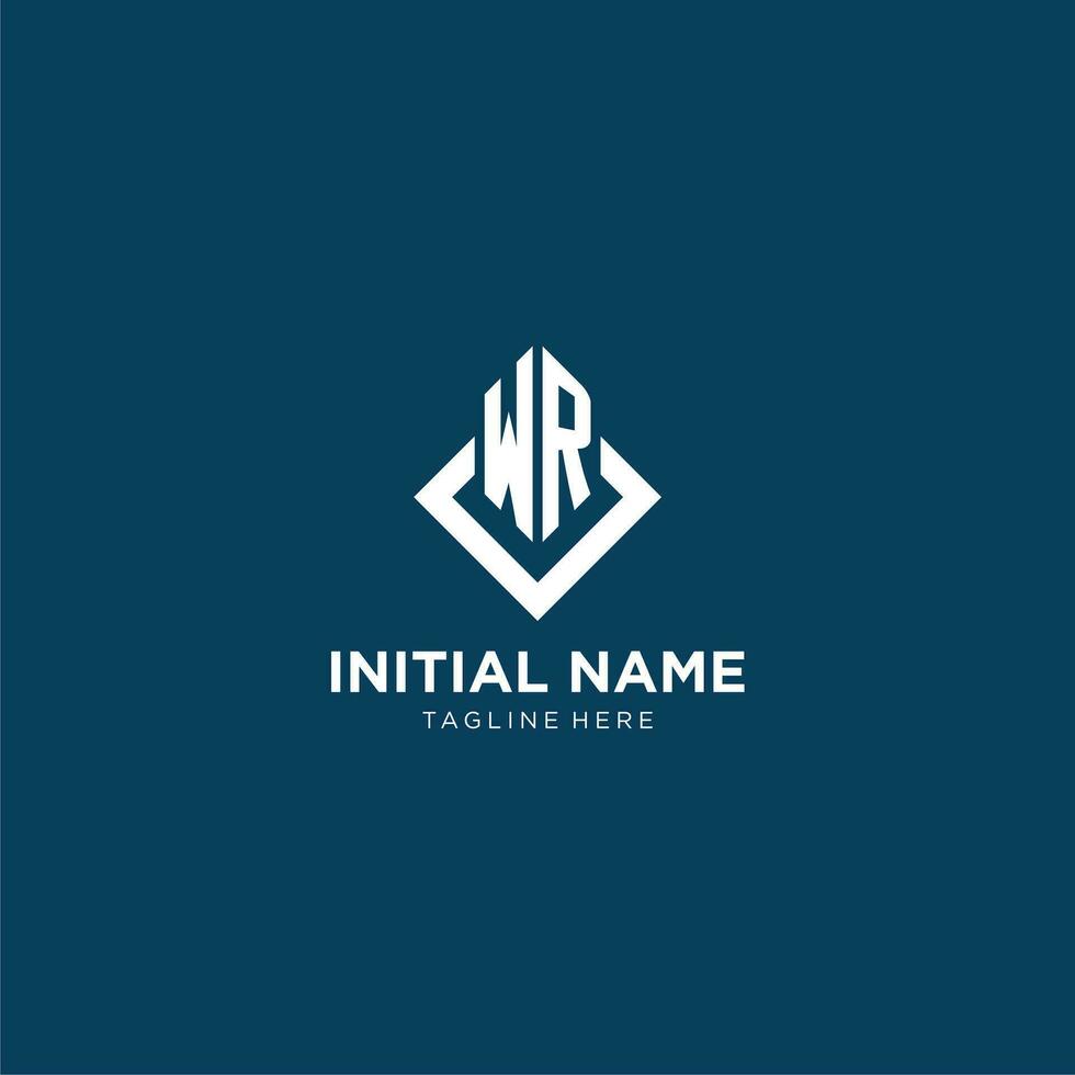 Initial WR logo square rhombus with lines, modern and elegant logo design vector