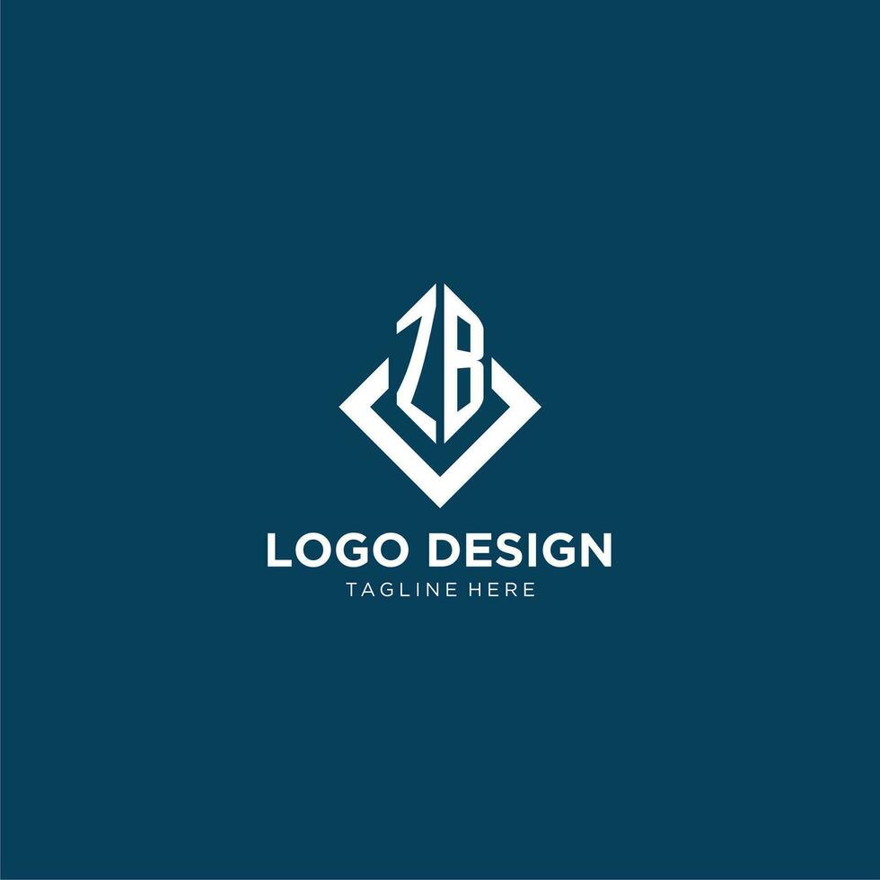 inicial zb logo cuadrado rombo con líneas, moderno y elegante logo diseño vector