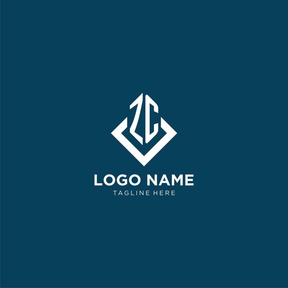 Initial ZC logo square rhombus with lines, modern and elegant logo design vector
