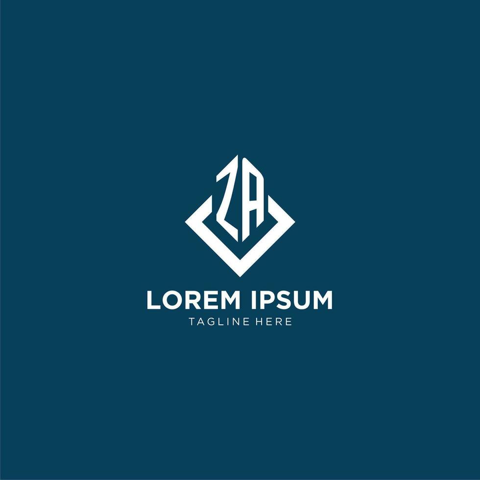 Initial ZA logo square rhombus with lines, modern and elegant logo design vector