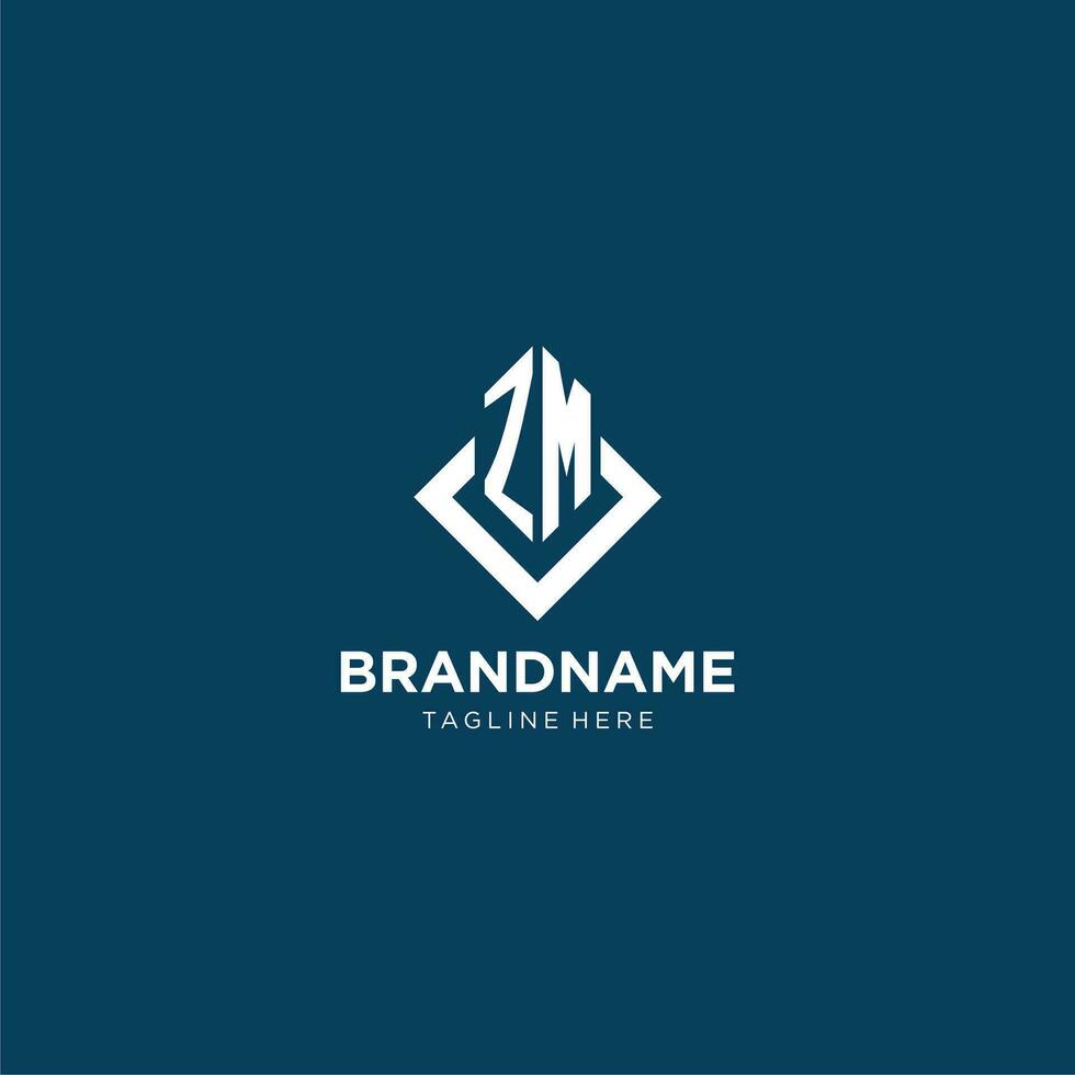 Initial ZM logo square rhombus with lines, modern and elegant logo design vector