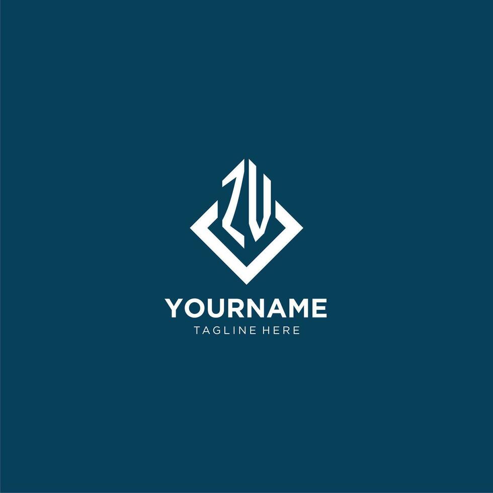 Initial ZV logo square rhombus with lines, modern and elegant logo design vector