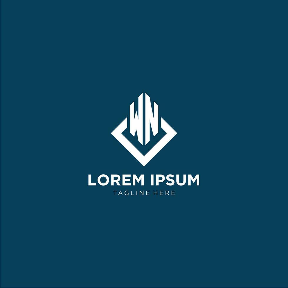 Initial WN logo square rhombus with lines, modern and elegant logo design vector