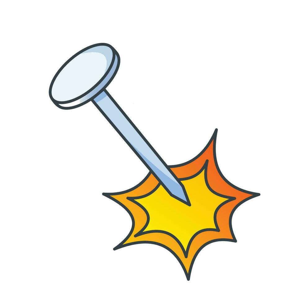 Nail with boom effect stabbing motion vector illustration. Outlined drawing isolated on square white background. Indonesian pemilu or president election voting event. Simple flat minimalist drawing.