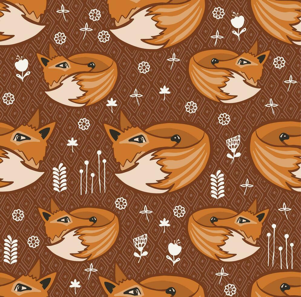 Seamless scandinavian pattern. Vector kids background with fox and different elements. Design for prints, shirts and posters.