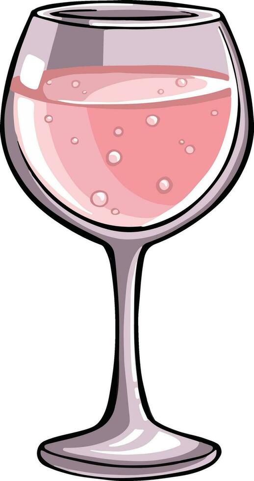 Glass of champagne alcohol with bubbles, sparkling wine illustration vector