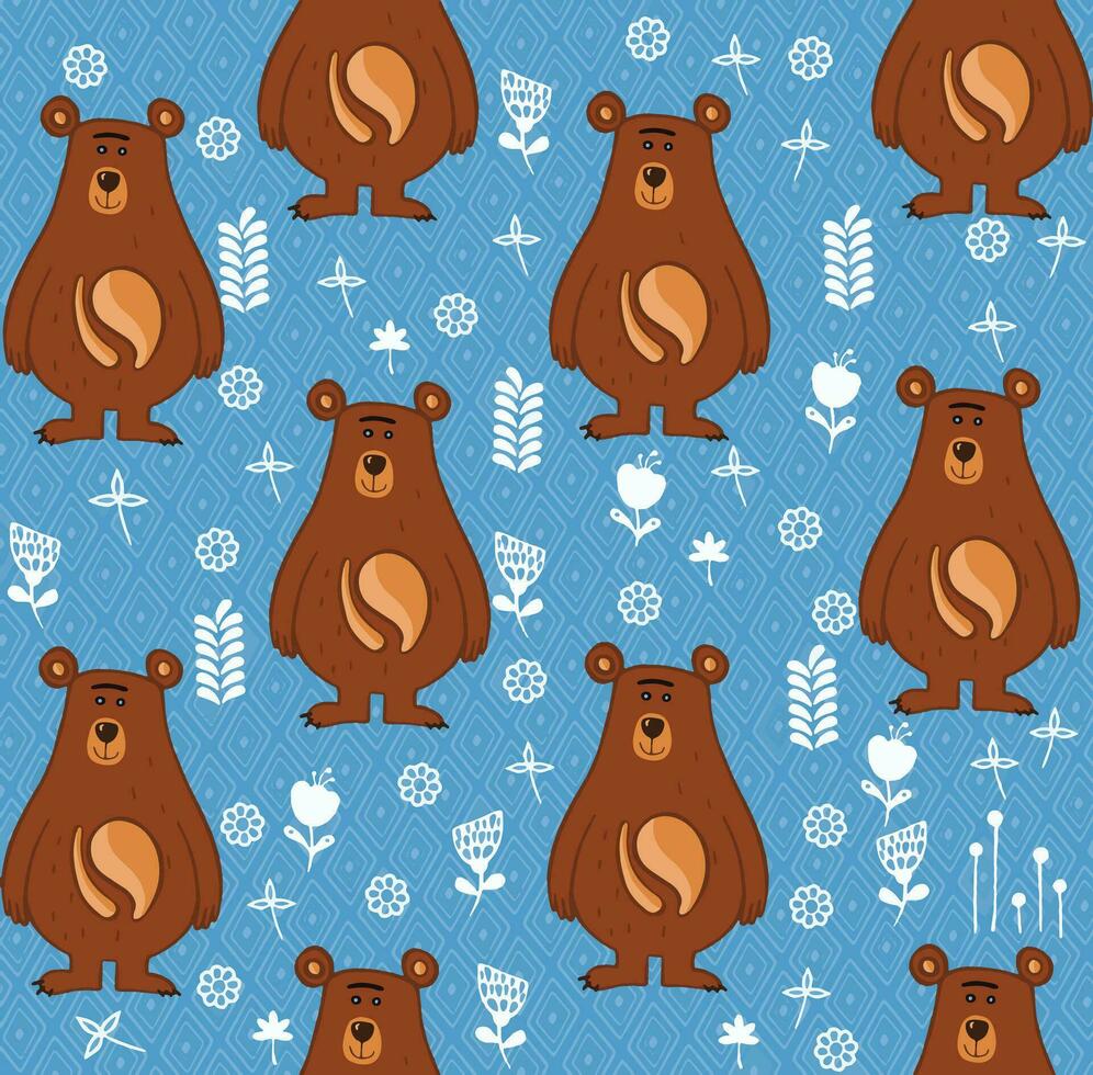 seamless pattern with bear, cute teddy bear cartoon, vector textile fabric print, wrapping paper, book cover, pajamas and bedding pattern for kids