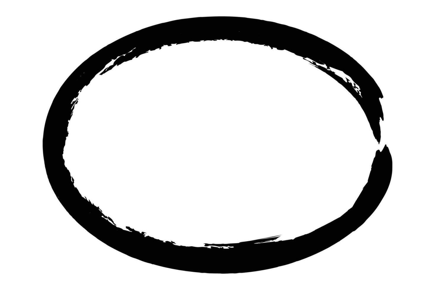 Ellipse frame form, grunge design element with distress texture. Black brush stroke. Vector illustration isolated on white background.