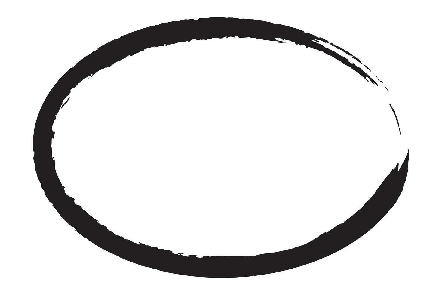 Ellipse frame form, grunge design element with distress texture. Black brush stroke. Vector illustration isolated on white background.