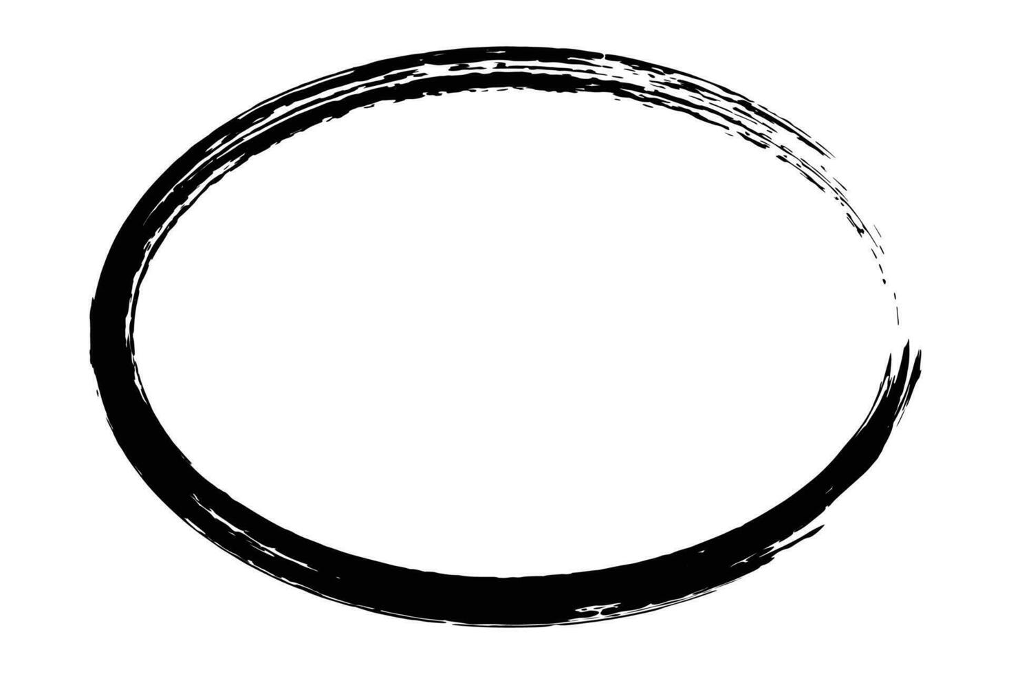 Ellipse frame form, grunge design element with distress texture. Black brush stroke. Vector illustration isolated on white background.