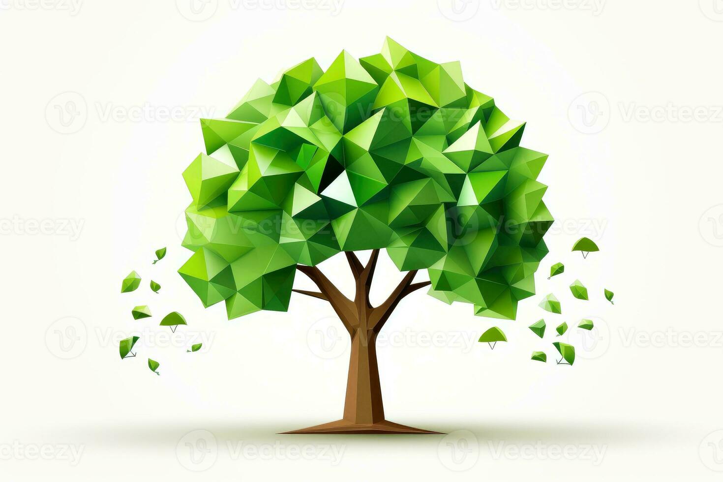 Abstract low poly tree isolated on white background, Generative AI illustration photo