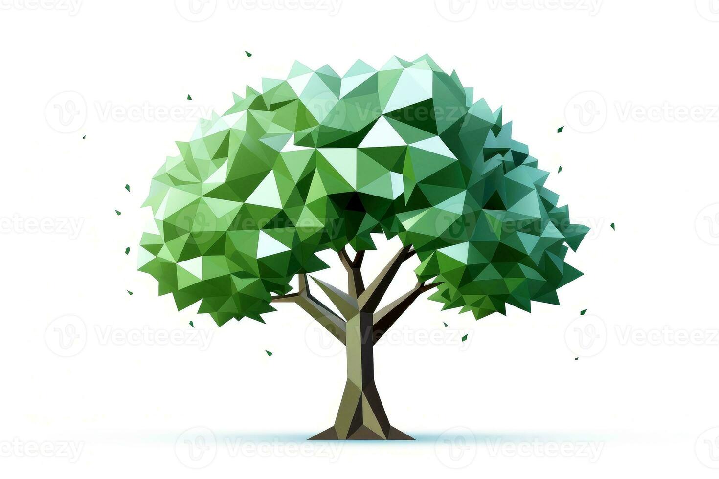 Abstract low poly tree isolated on white background, Generative AI illustration photo