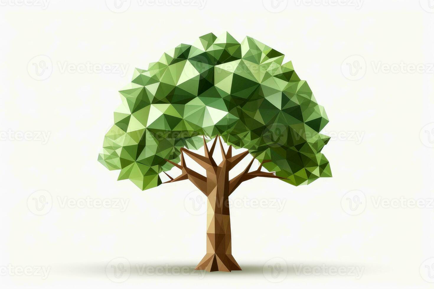 Abstract low poly tree isolated on white background, Generative AI illustration photo