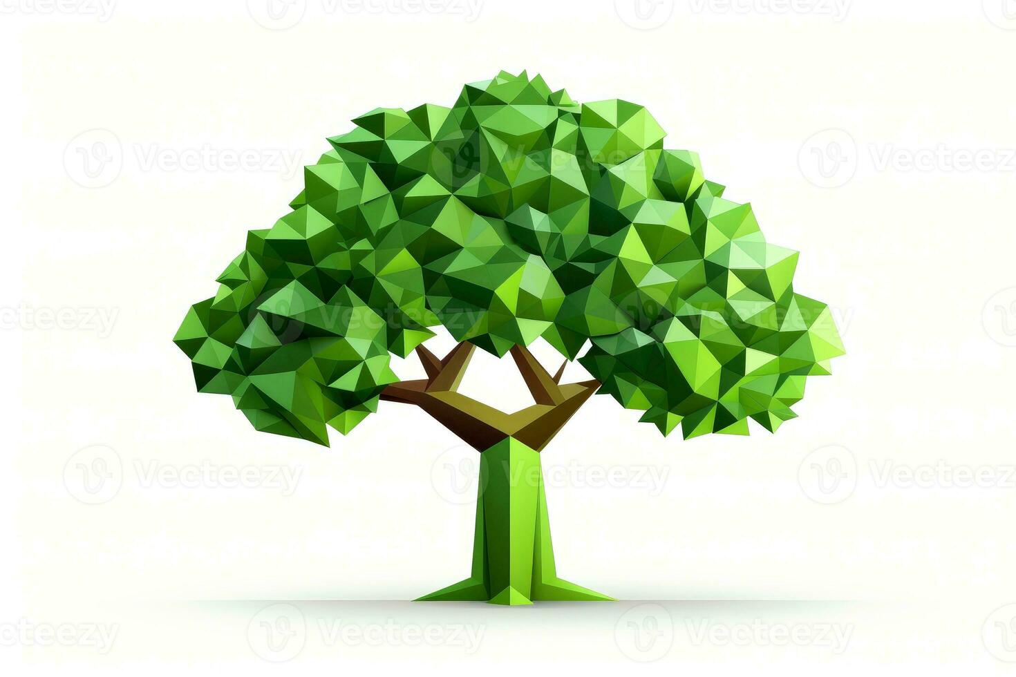 Abstract low poly tree isolated on white background, Generative AI illustration photo