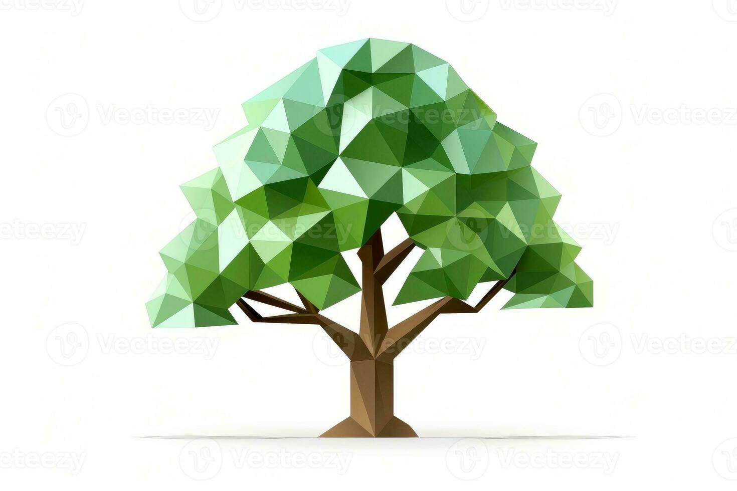 Abstract low poly tree isolated on white background, Generative AI illustration photo