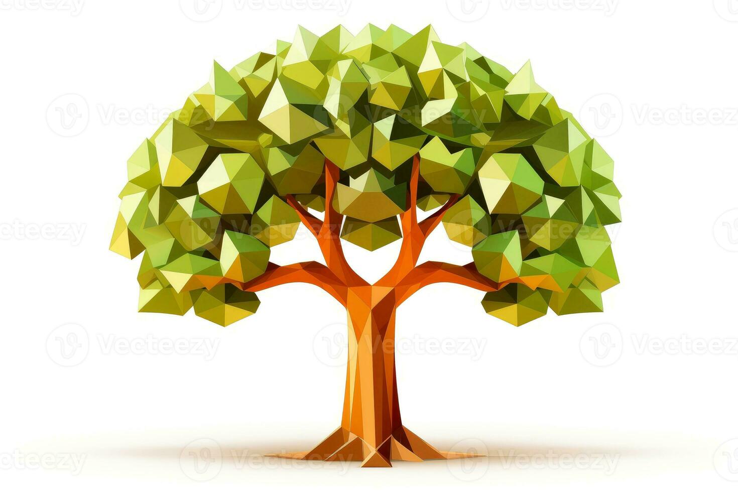 Abstract low poly tree isolated on white background, Generative AI illustration photo